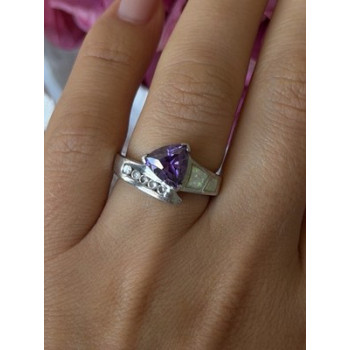 925 Sterling Silver Amethyst Opal Beryl Ring Size 7