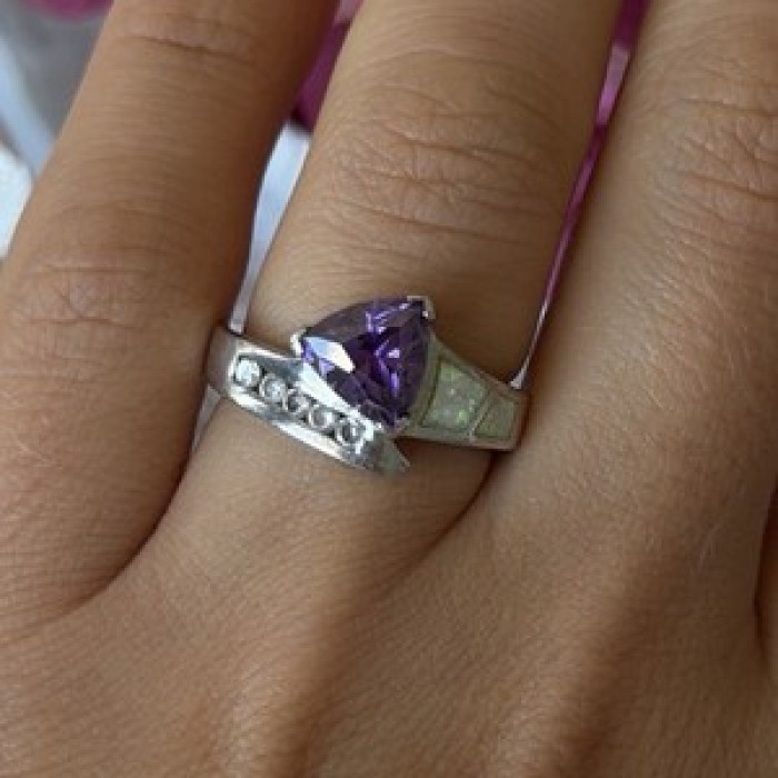 925 Sterling Silver Amethyst Opal Beryl Ring Size 7