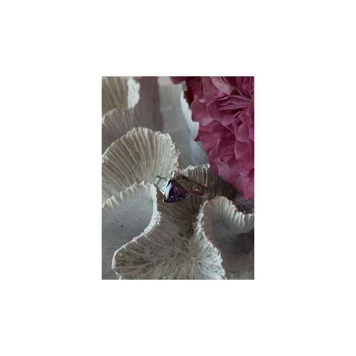 925 Sterling Silver Amethyst Opal Beryl Ring Size 7