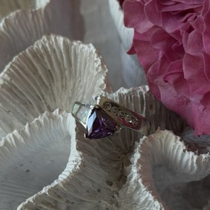 925 Sterling Silver Amethyst Opal Beryl Ring Size 7