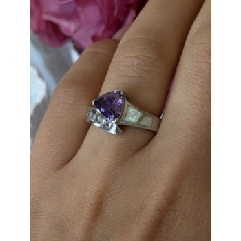 925 Sterling Silver Amethyst Opal Beryl Ring Size 7