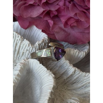 925 Sterling Silver Amethyst Opal Beryl Ring Size 7