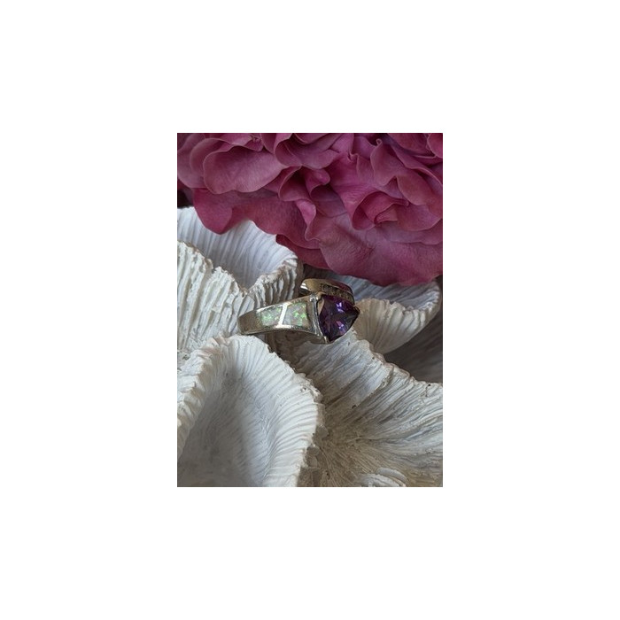 925 Sterling Silver Amethyst Opal Beryl Ring Size 7