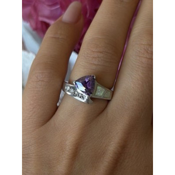 925 Sterling Silver Amethyst Opal Beryl Ring Size 7