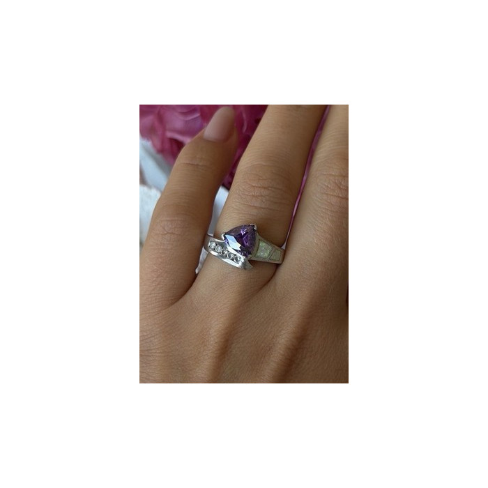 925 Sterling Silver Amethyst Opal Beryl Ring Size 7