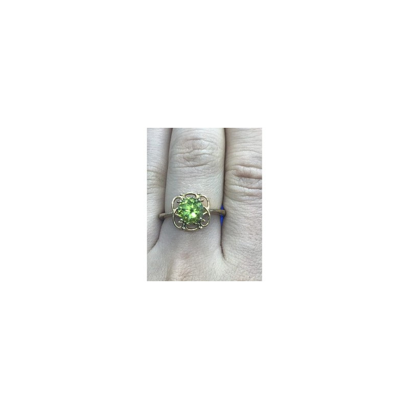 925 Sterling Silver Gold Plated Chrysolite Ring Size 7.5