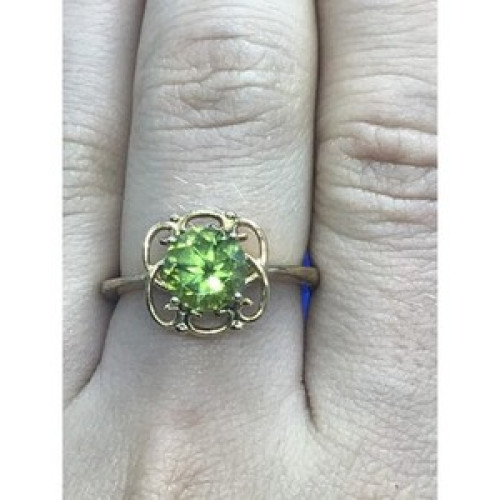 925 Sterling Silver Gold Plated Chrysolite Ring Size 7.5