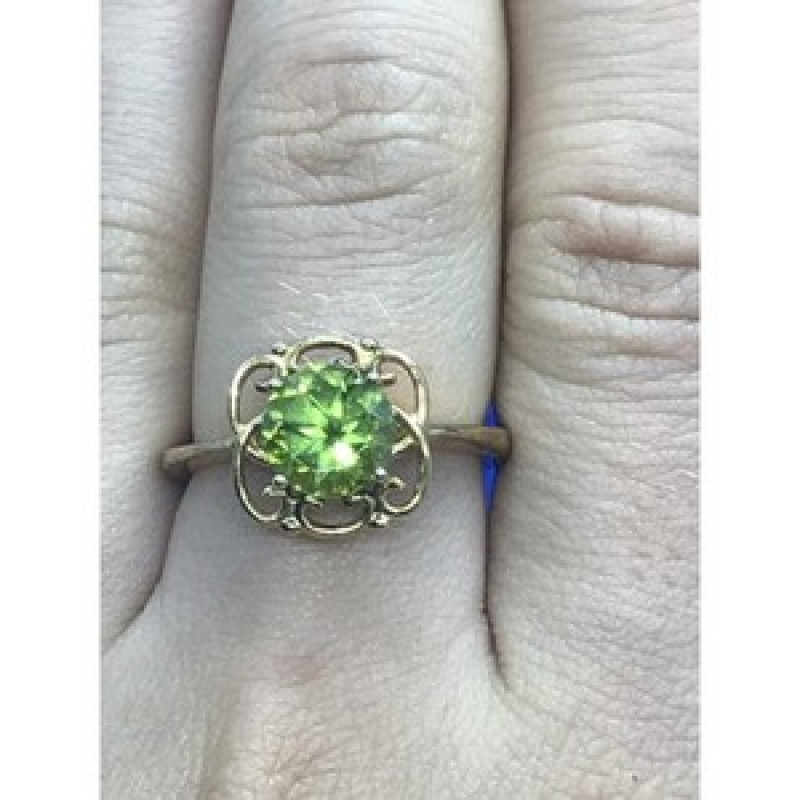 925 Sterling Silver Gold Plated Chrysolite Ring Size 7.5