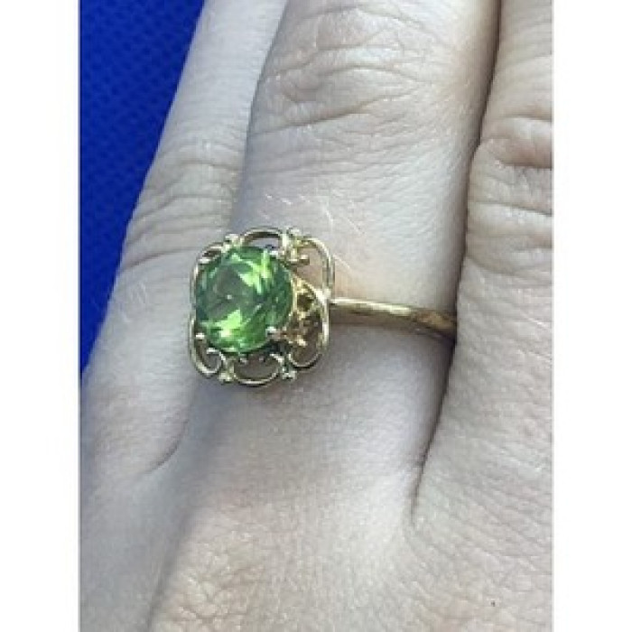 925 Sterling Silver Gold Plated Chrysolite Ring Size 7.5