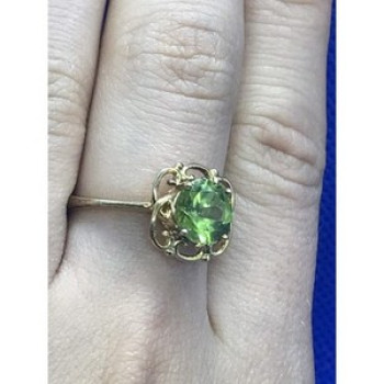 925 Sterling Silver Gold Plated Chrysolite Ring Size 7.5