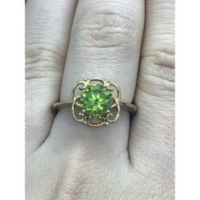 925 Sterling Silver Gold Plated Chrysolite Ring Size 7.5