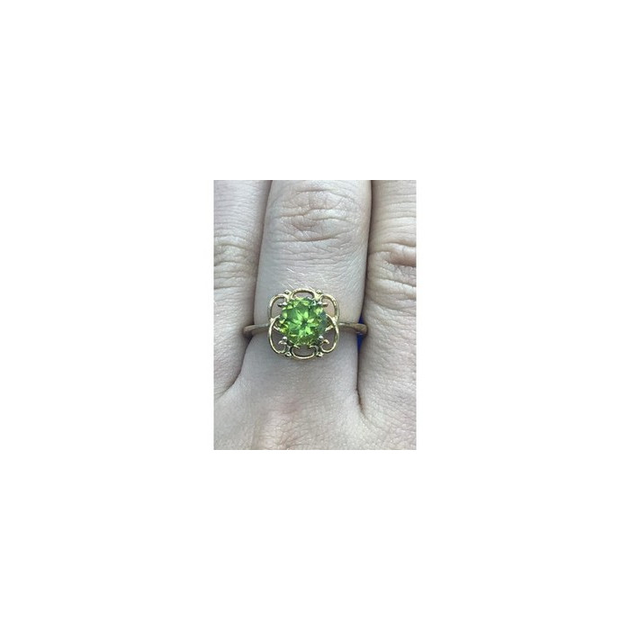 925 Sterling Silver Gold Plated Chrysolite Ring Size 7.5