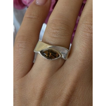 Vintage 925 Sterling Silver Amber Ring Size 7