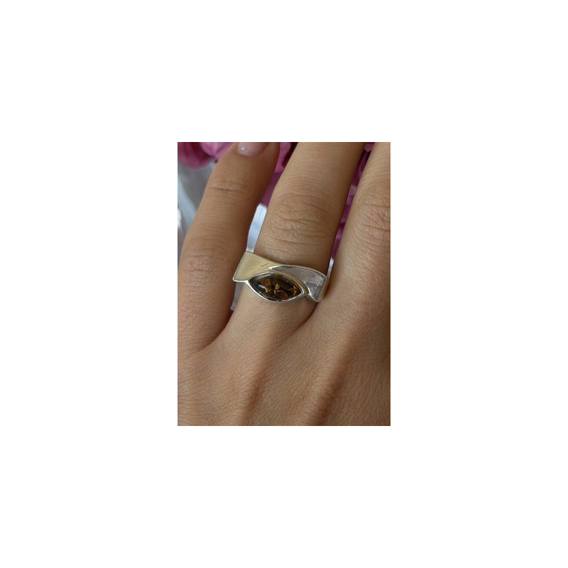 Vintage 925 Sterling Silver Amber Ring Size 7