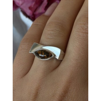 Vintage 925 Sterling Silver Amber Ring Size 7