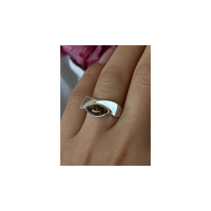 Vintage 925 Sterling Silver Amber Ring Size 7