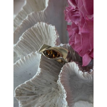 Vintage 925 Sterling Silver Amber Ring Size 7