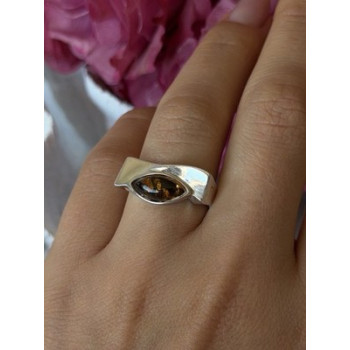 Vintage 925 Sterling Silver Amber Ring Size 7
