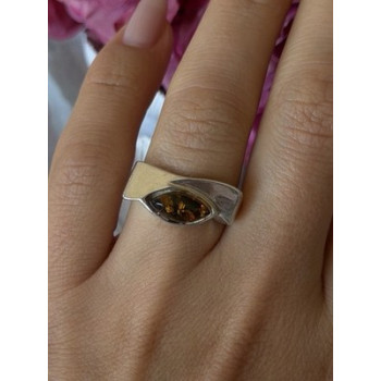 Vintage 925 Sterling Silver Amber Ring Size 7