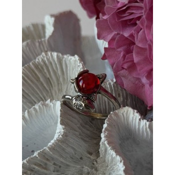 925 Sterling Silver Fox & Snake Red Glass Cabochon Ring Size 9 Sizable