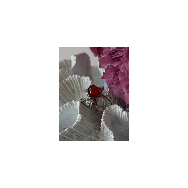 925 Sterling Silver Fox & Snake Red Glass Cabochon Ring Size 9 Sizable