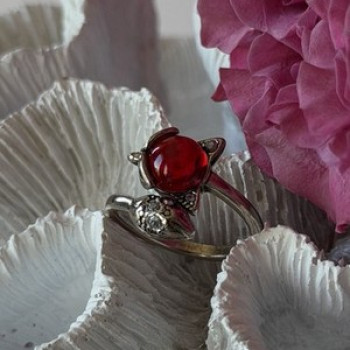 925 Sterling Silver Fox & Snake Red Glass Cabochon Ring Size 9 Sizable