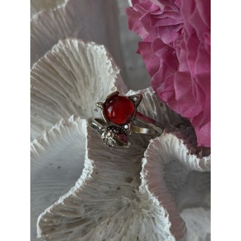 925 Sterling Silver Fox & Snake Red Glass Cabochon Ring Size 9 Sizable
