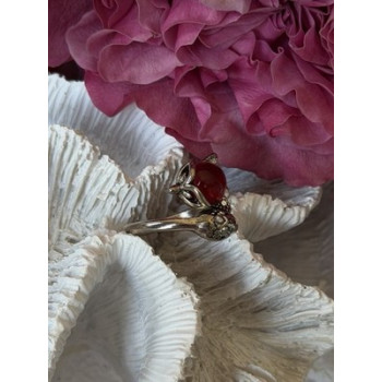 925 Sterling Silver Fox & Snake Red Glass Cabochon Ring Size 9 Sizable