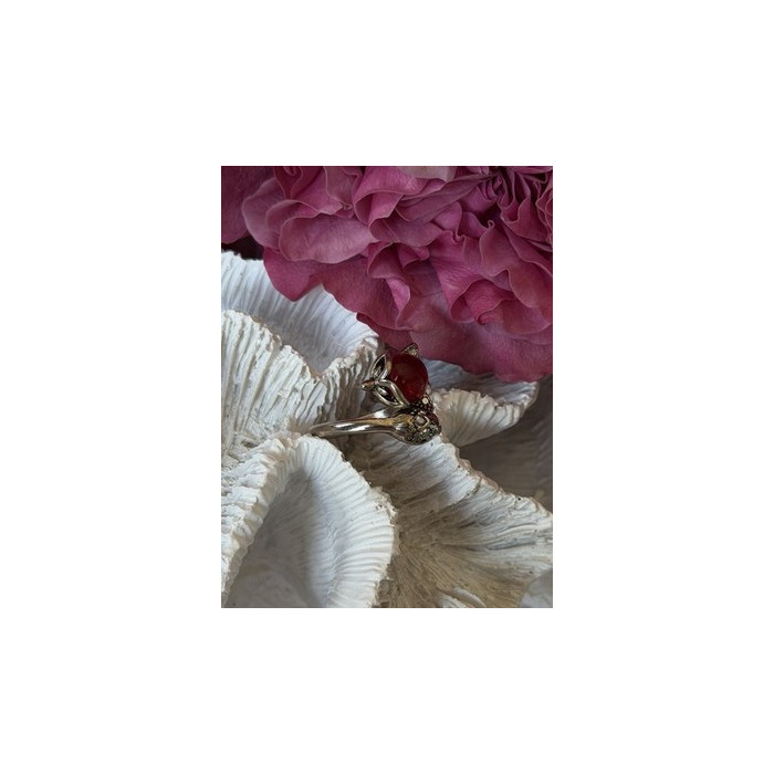 925 Sterling Silver Fox & Snake Red Glass Cabochon Ring Size 9 Sizable