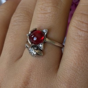 925 Sterling Silver Fox & Snake Red Glass Cabochon Ring Size 9 Sizable