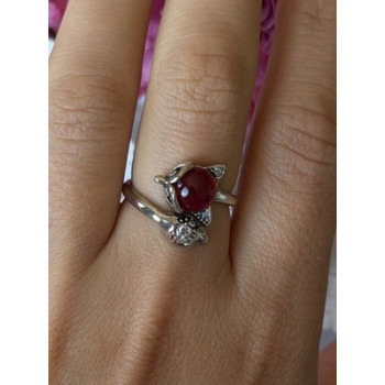 925 Sterling Silver Fox & Snake Red Glass Cabochon Ring Size 9 Sizable