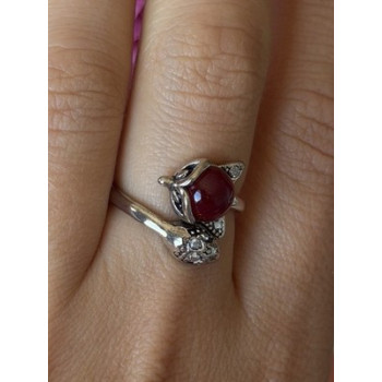 925 Sterling Silver Fox & Snake Red Glass Cabochon Ring Size 9 Sizable