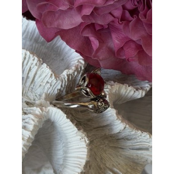 925 Sterling Silver Fox & Snake Red Glass Cabochon Ring Size 9 Sizable
