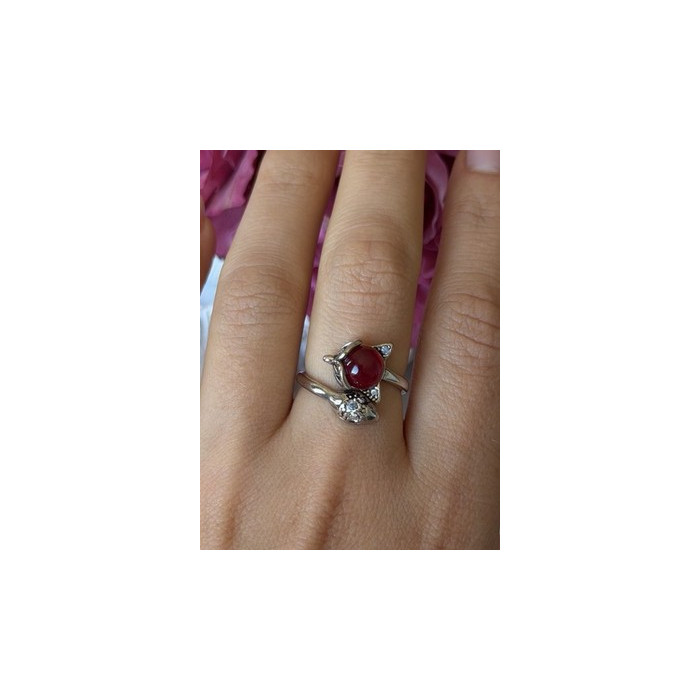 925 Sterling Silver Fox & Snake Red Glass Cabochon Ring Size 9 Sizable