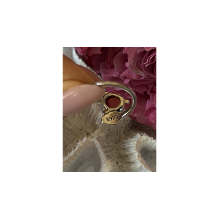 925 Sterling Silver Fox & Snake Red Glass Cabochon Ring Size 9 Sizable