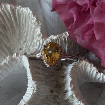 925 Sterling Silver Citrine Ring Size 7