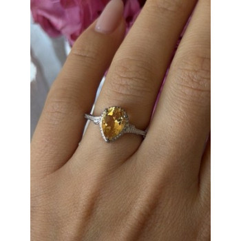 925 Sterling Silver Citrine Ring Size 7