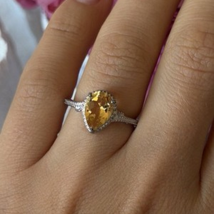 925 Sterling Silver Citrine Ring Size 7