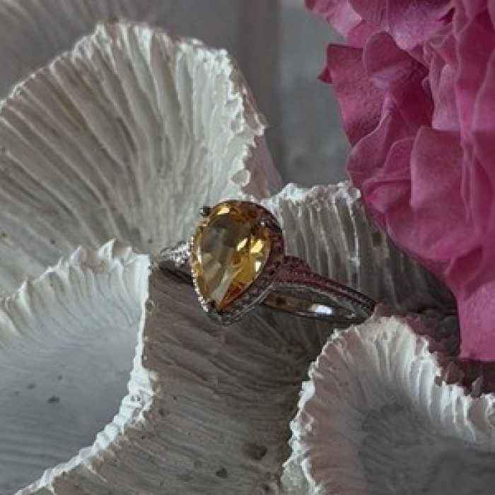 925 Sterling Silver Citrine Ring Size 7