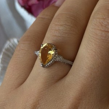 925 Sterling Silver Citrine Ring Size 7
