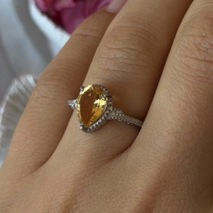 925 Sterling Silver Citrine Ring Size 7