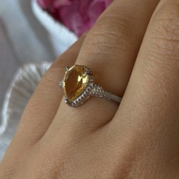 925 Sterling Silver Citrine Ring Size 7