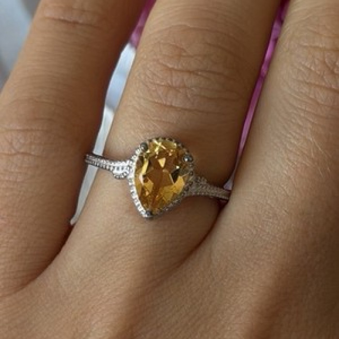925 Sterling Silver Citrine Ring Size 7