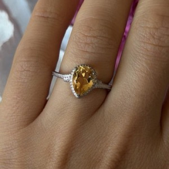 925 Sterling Silver Citrine Ring Size 7