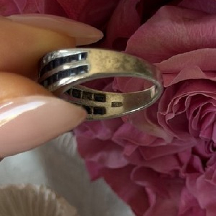 Vintage 925 Sterling Silver Sapphire & Beryl Ring Size 7