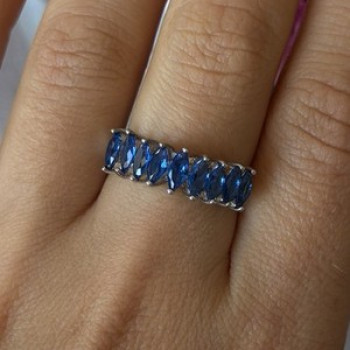 925 Sterling Silver Sapphire Ring Size 8