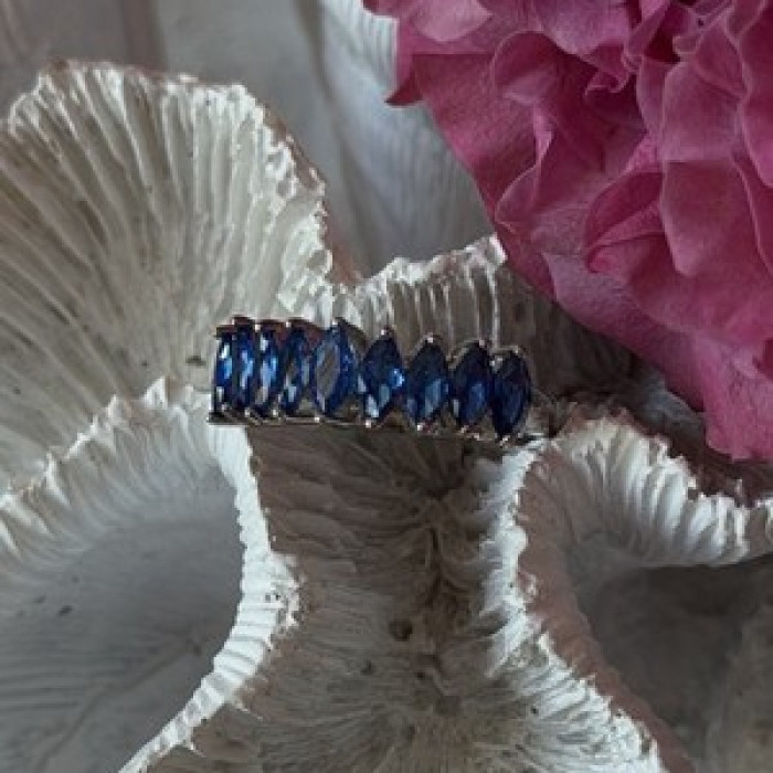 925 Sterling Silver Sapphire Ring Size 8