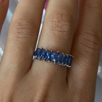 925 Sterling Silver Sapphire Ring Size 8