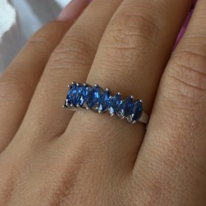 925 Sterling Silver Sapphire Ring Size 8