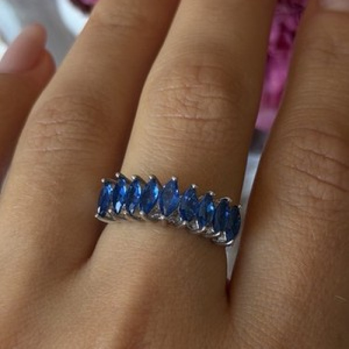 925 Sterling Silver Sapphire Ring Size 8